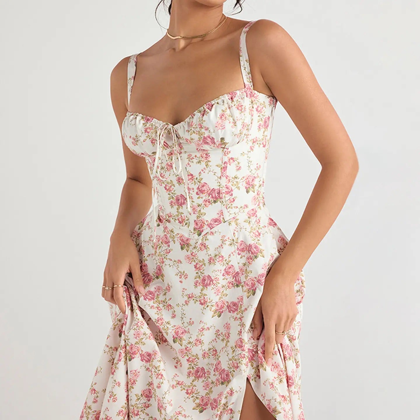 Floral Print Lace Up Corset Dress