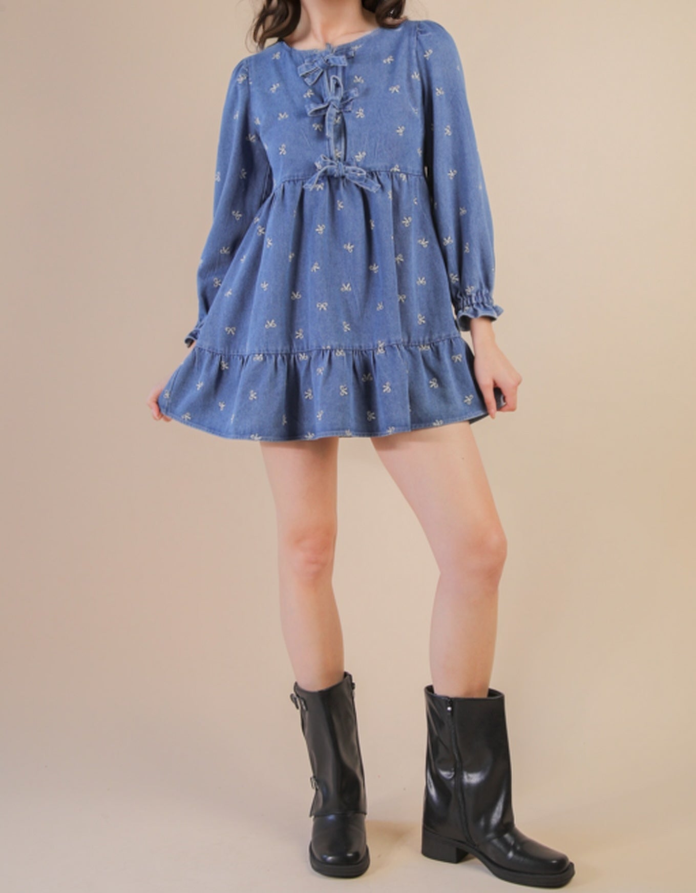 Denim Printed Casual Mini Dress