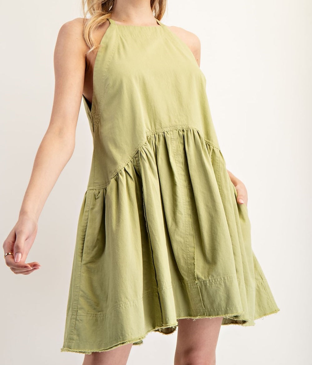 Enzyme Washed Mini Halter Dress