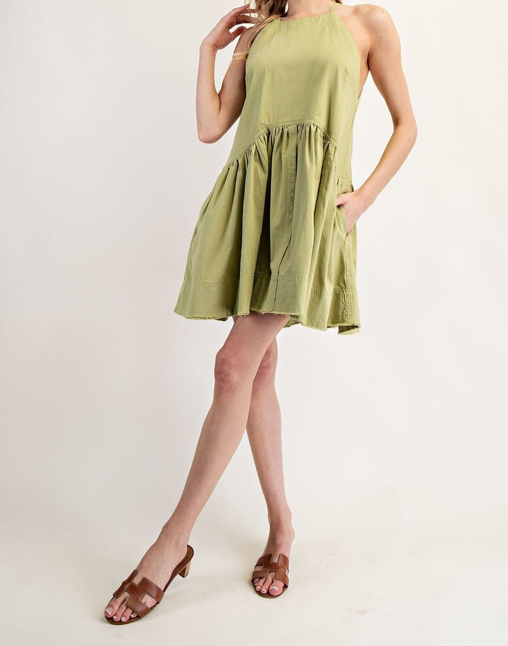 Enzyme Washed Mini Halter Dress