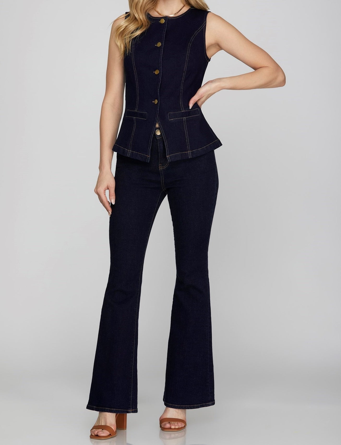 Streched Denim Blazer Vest