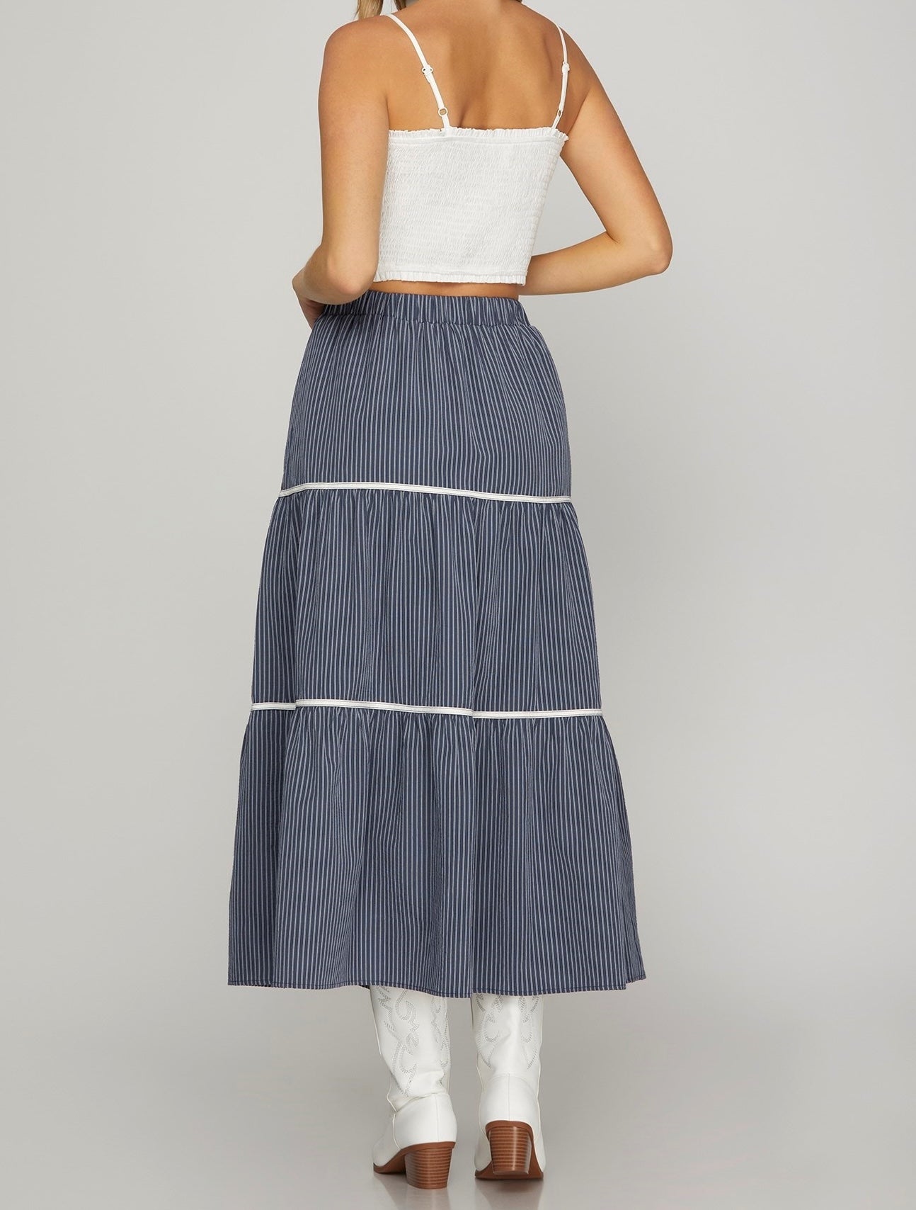 Woven Striped Long Skirt with Pockets