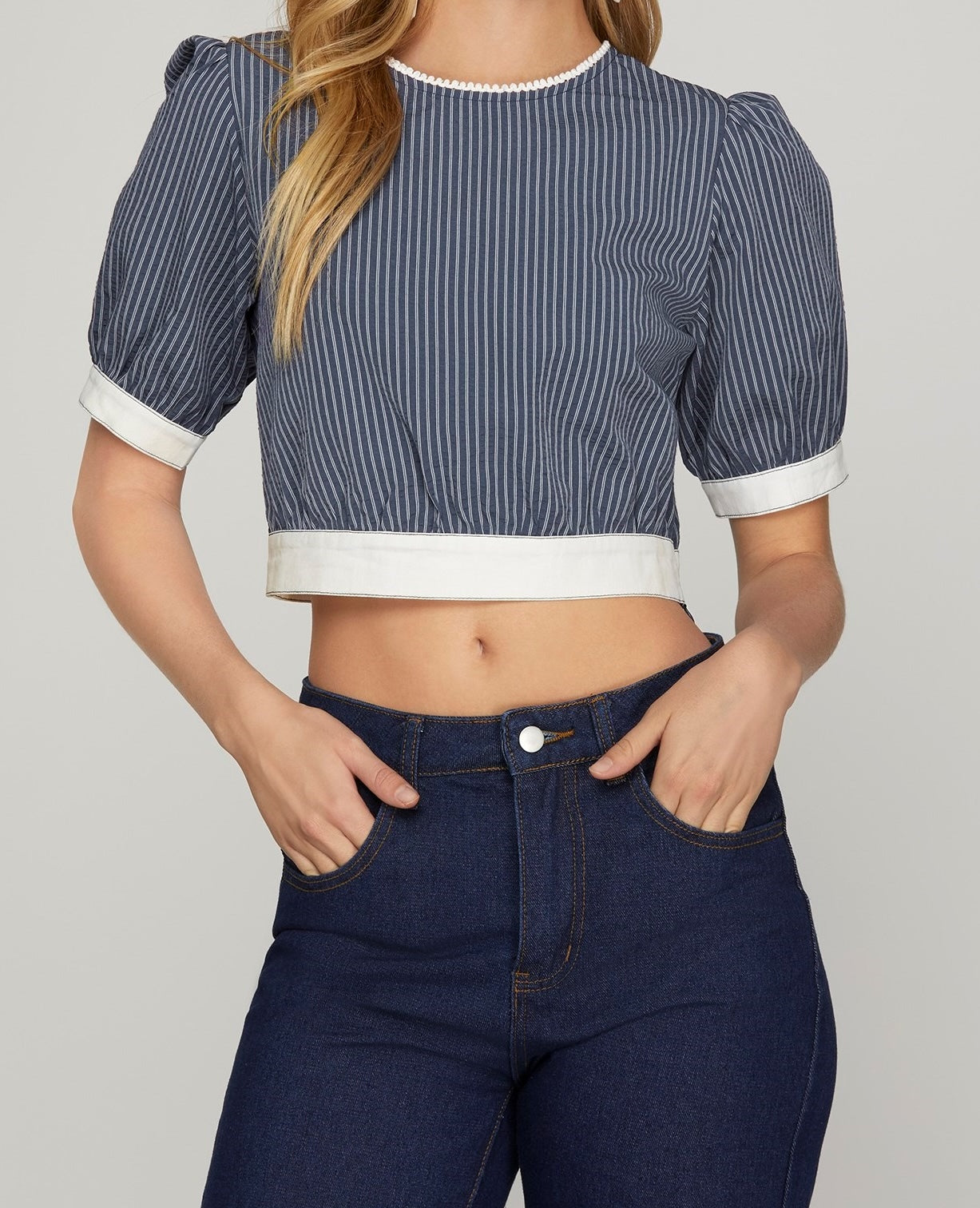 Woven Striped Crop Top