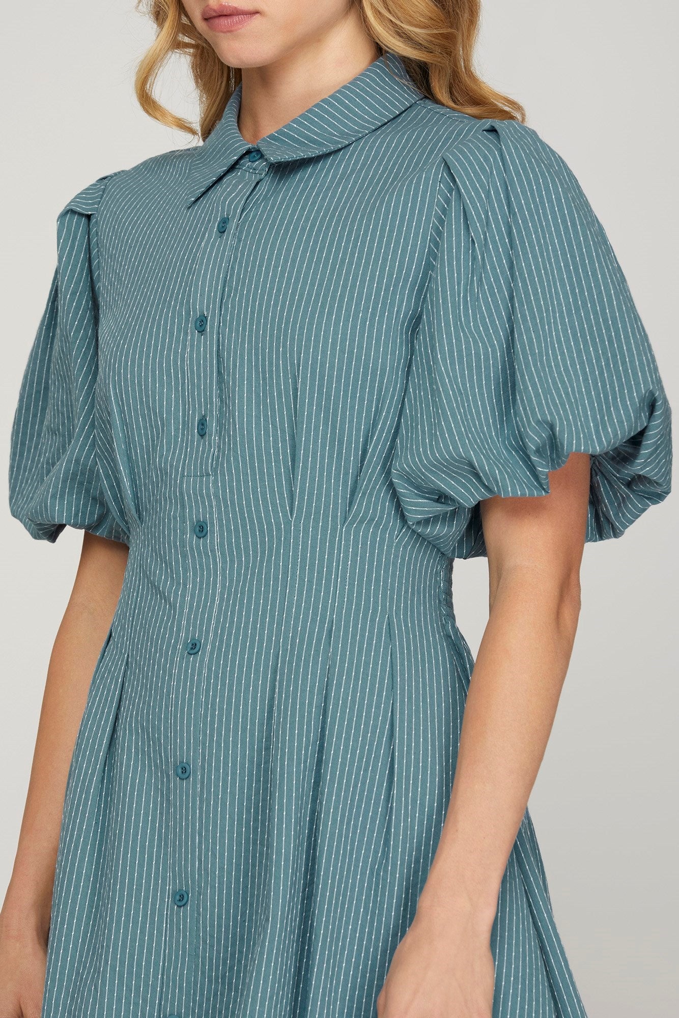 Striped Balloon Mini Dress with Pockets