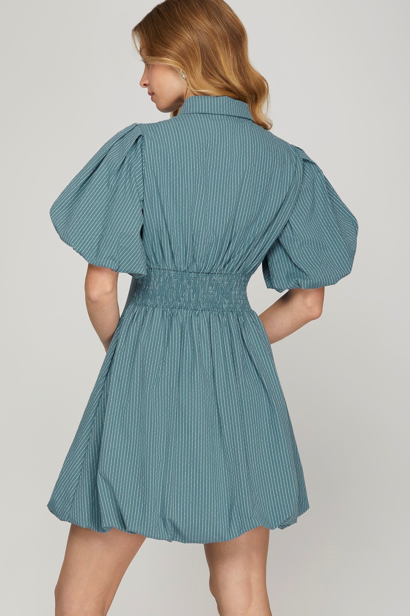 Striped Balloon Mini Dress with Pockets
