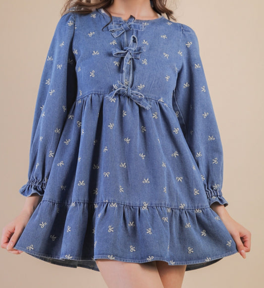Denim Printed Casual Mini Dress