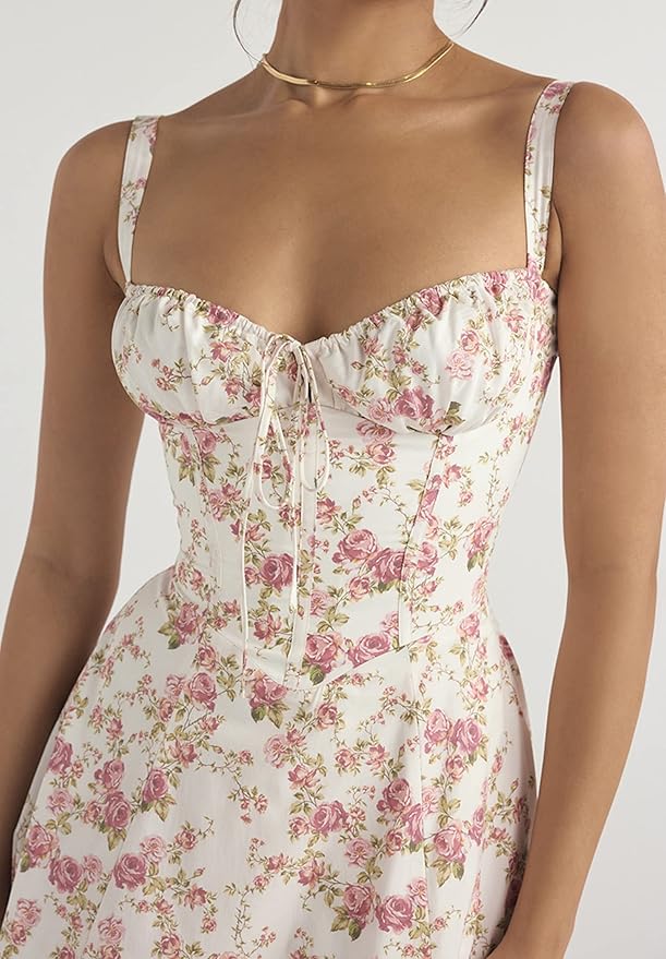 Floral Print Lace Up Corset Dress