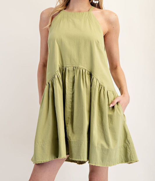Enzyme Washed Mini Halter Dress