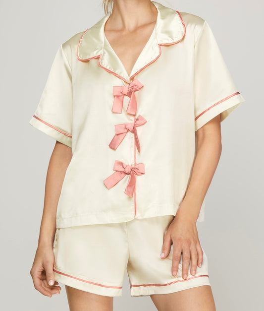 Satin Bow Pajama Set