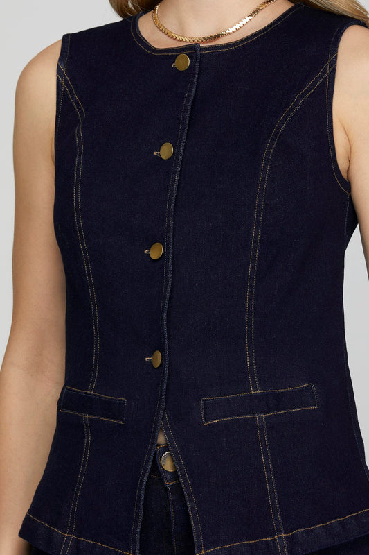 Streched Denim Blazer Vest