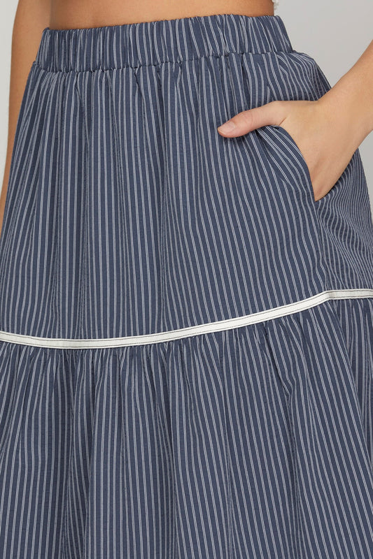 Woven Striped Long Skirt with Pockets