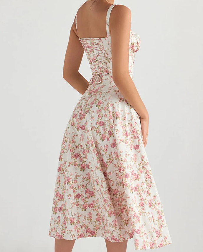 Floral Print Lace Up Corset Dress